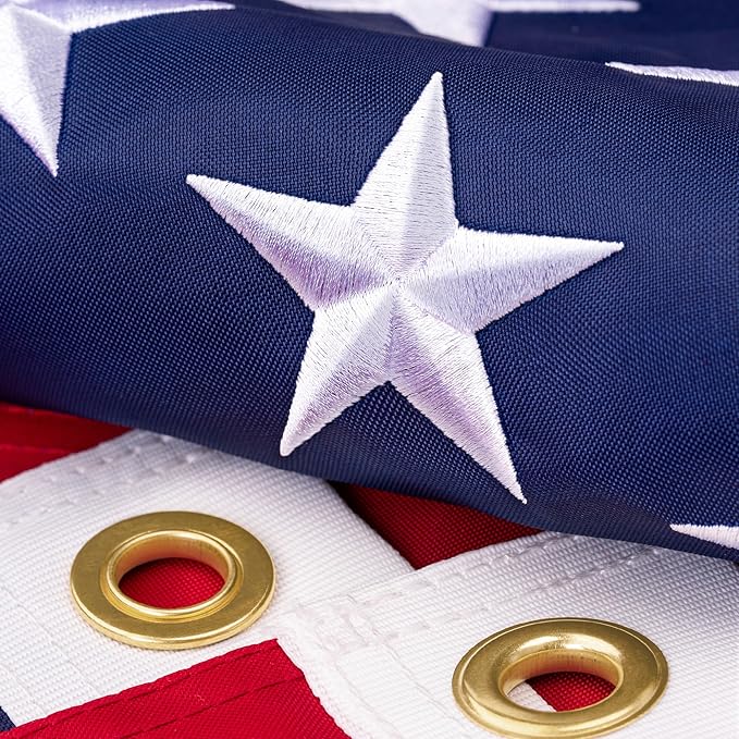 American Flag 4x6 ft for Outside, Heavy Duty US Longest Lasting, Tough 210D US Flags with Embroidered Stars, Sewn Stripes, Brass Grommets, Indoor/Outdoor All Weather Use