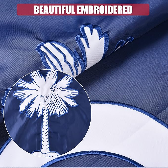 South Carolina State Flag 4x6 Ft, Deluxe Full Embroidered Heavy Duty 100% Polyester Durable SC Outside Flags, Indoor/Outdoor, Sewn Stripes and Brass Grommets