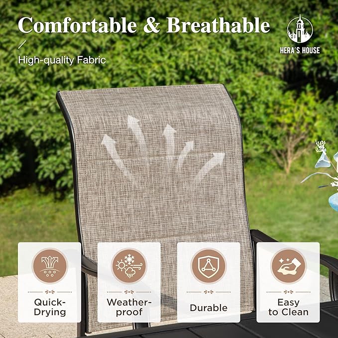 HERA'S HOUSE Outdoor Patio Dining Set of 9, 9 Piece Outdoor Table and Chairs Set of 1 Large Square Patio Table and 8 Quick Dry Textilene Swivel High Back Rocking Chairs for Lawn, Park, and Garden