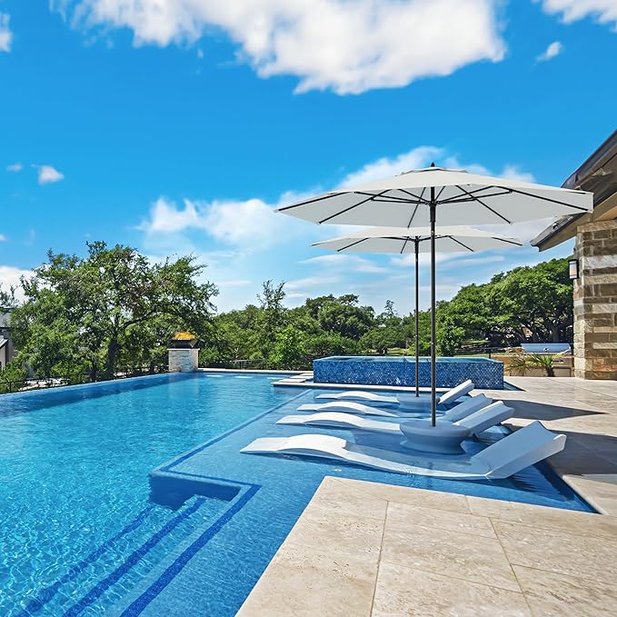 Midtown Umbrellas Push and Pop 10 Feet Outdoor Umbrella, Off Cream Polyester Fabric - Fiberglass Ribs Deck Patio Umbrella, Backyard Umbrella, Garden Umbrella & Pool Umbrella - Black Pole