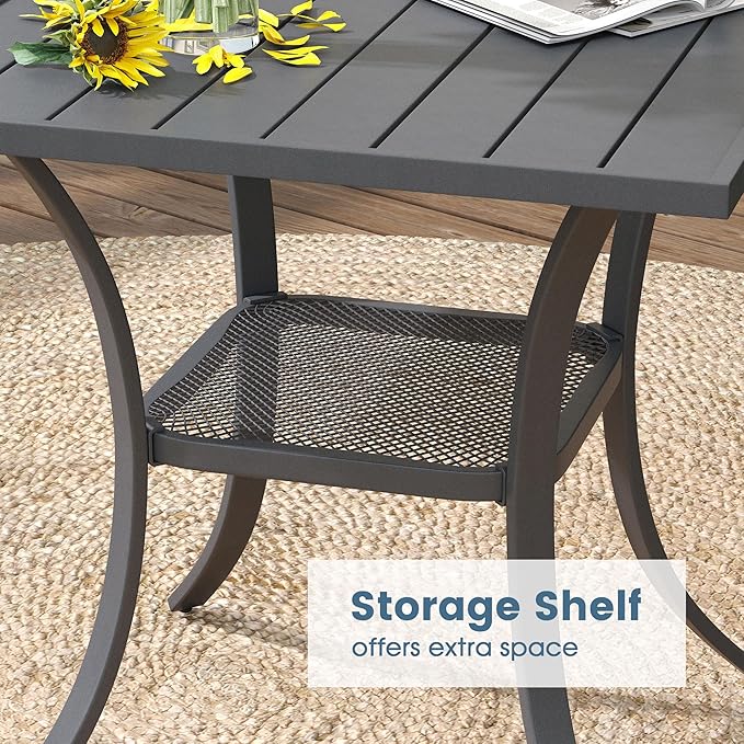 DIFY 27.6" Square Patio Dining Table, Grey Small Outdoor Bistro Table with Rust Resistant Metal Frame, Ideal for Lawn, Backyard and Deck