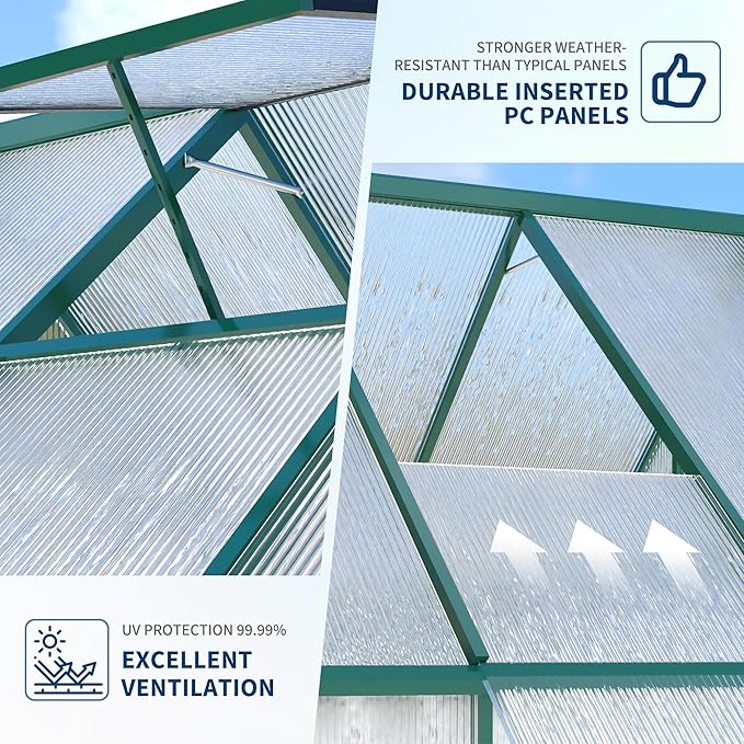 6X7 ft Polycarbonate Greenhouse with Aluminum Frame, Polycarbonate Greenhouse for Outdoors, Greenhouses with Ventilation, Aluminum Large Walk-in Greenhouses for Outside