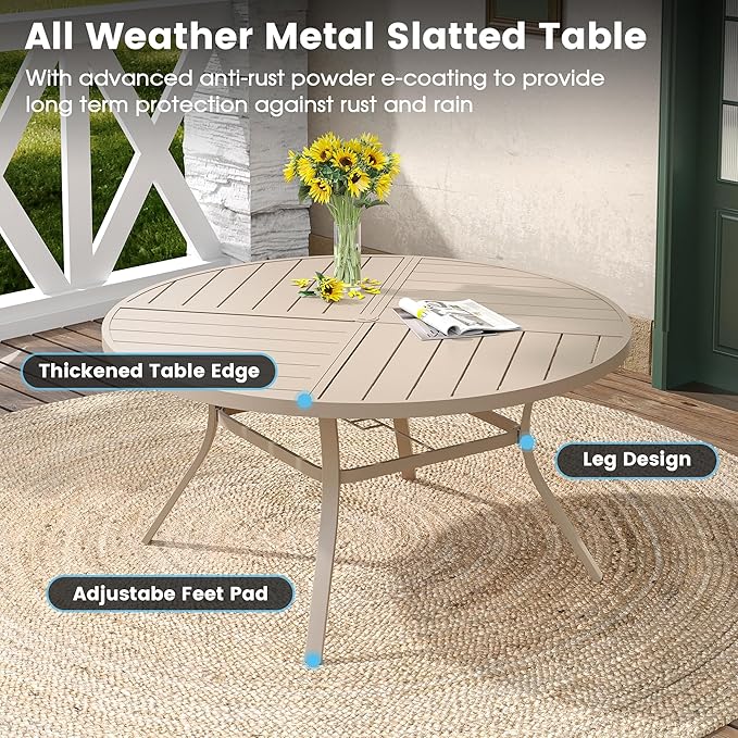 DIFY 7 Pieces Outdoor Patio Dining Set, 6 Sandshell Textilene Swivel Dining Chairs and 53.1" Sandshell Round Metal Dining Table, Outdoor Table and Chairs