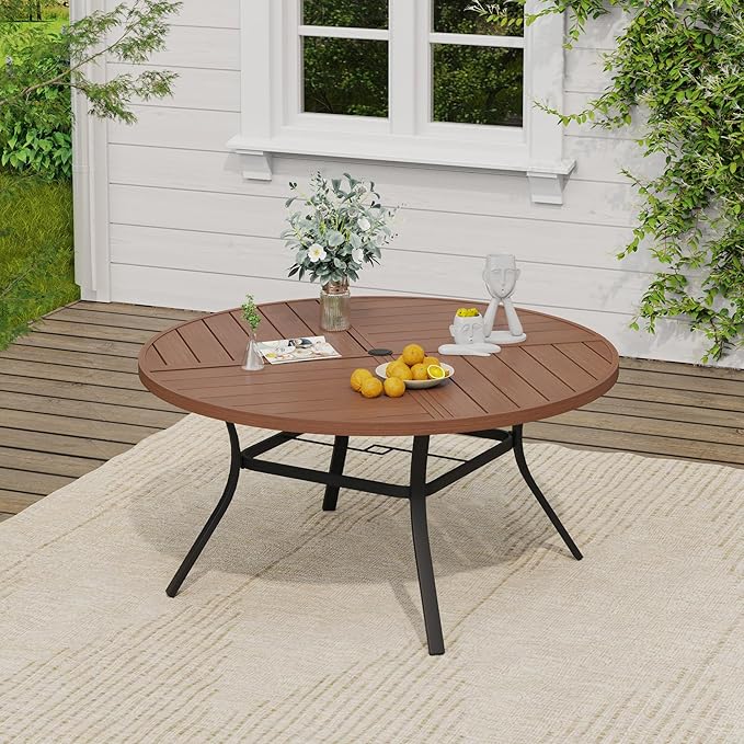 VICLLAX 7 Pieces Outdoor Dining Set, Patio Furniture Set of 6 Patio Swivel Dining Chairs and 50" Patio Spliced Round Tabletop, Mixed Brown Chairs & Walnut Tabletop