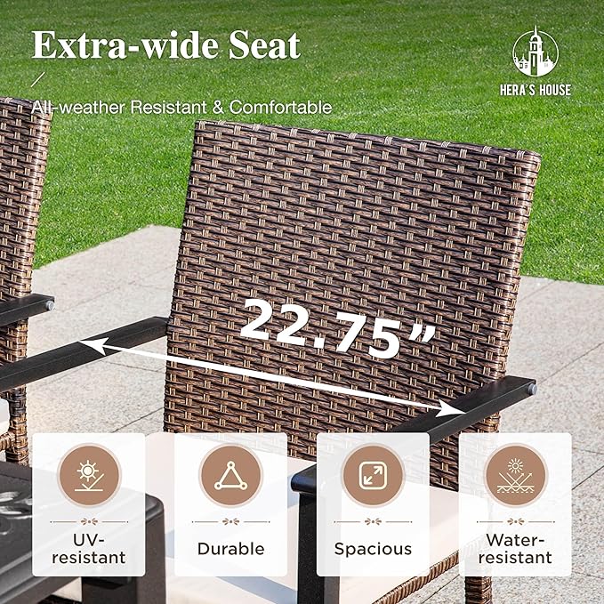 HERA'S HOUSE 7 Pieces Patio Dining Set for 6, Outdoor Rattan Chairs and Extendable Metal Dining Table with 1.57" Umbrella Hole for Deck, Balcony, Backyard, Garden
