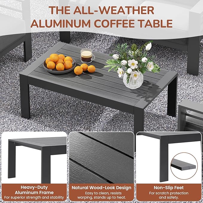 Solaste Aluminum Patio Furniture Set, 5 Seats Modern Outdoor Conversation Set Outdoor Furniture Set with Upgrade Cushion and Coffee Table,Dark Grey