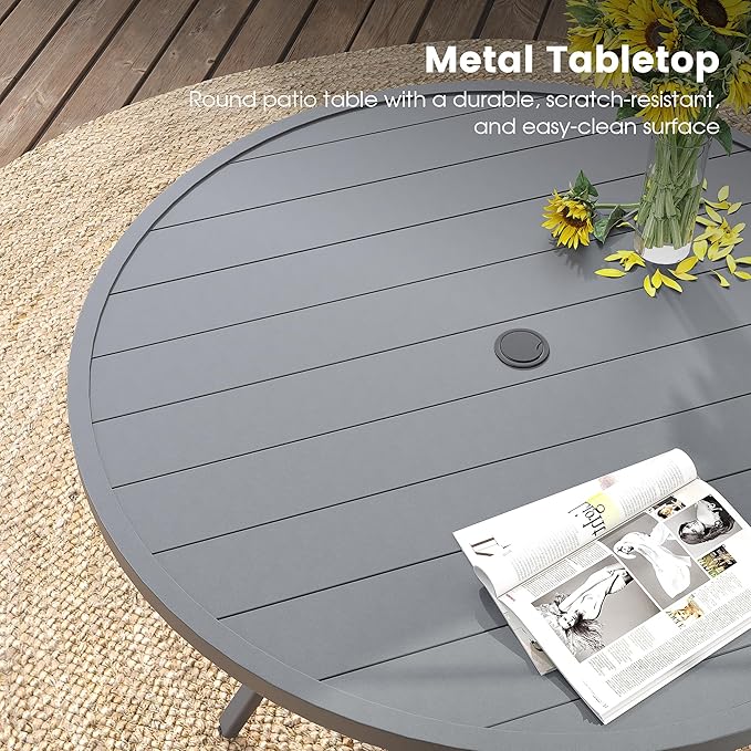 DIFY 7 Pieces Outdoor Patio Dining Set, 6 Grey Textilene Swivel Dining Chairs and 47.2" Grey Round Dining Table, Metal Outdoor Table and Chairs