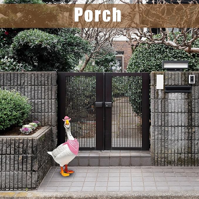 Porch Goose Outfits Western Cowboy Style, Lawn Cement Goose Clothes Outfits for Cement Goose Includes Adjustable Cowboy Hat and Scarf for 23/17″ Outdoor Statue(Pink)