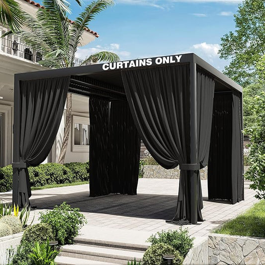 Gazebo Universal Replacement Privacy Curtain,10'×10' Gazebo Outdoor Waterproof Curtains, 4-Panels Sidewall Curtains with Double Zipper for Patio Canopy, Garden and Backyard (Curtain Only)