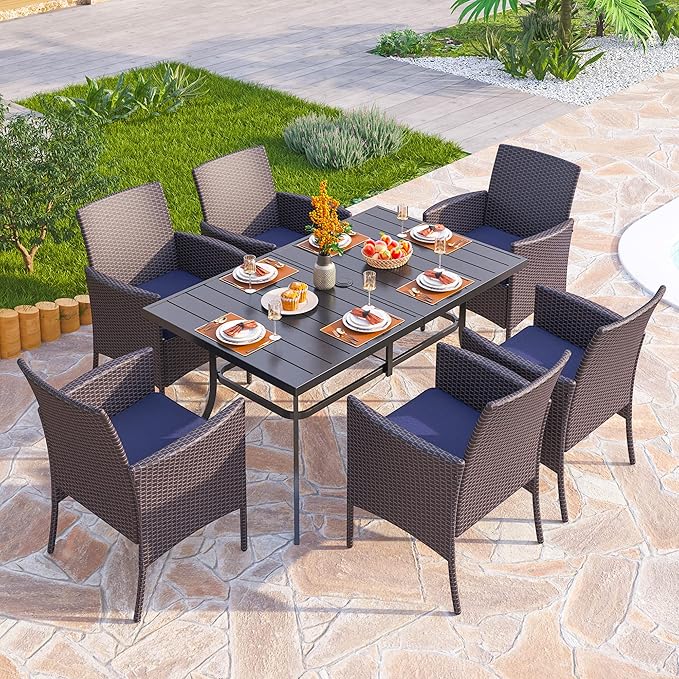 PHI VILLA Patio Wicker Chair Set of 2, Outdoor Modern PE Rattan Armchair with Removable Cushions for Deck, Porch, Balcony