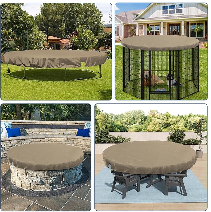 ECOOPTS 9 ft Round Pool Cover for Above Ground Pools, Swimming Pool Cover Protector Winter Safety Cover (Sand)
