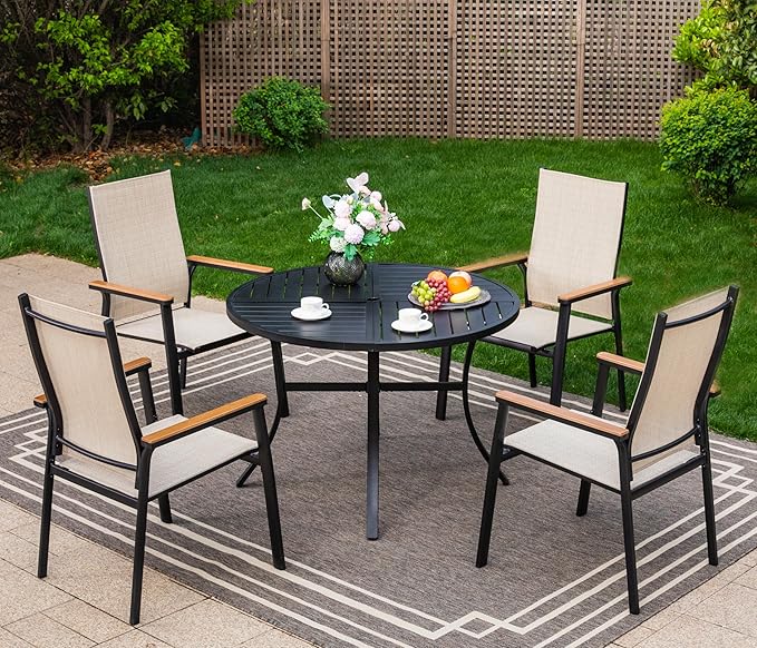 Sophia & William Patio Sets 5 Pieces, Lightweight Aluminum Dining Chairs with 42" Round Metal Dining Table, Stackable and Easy to Move for Lawn Garden Yard Porch (Beige)
