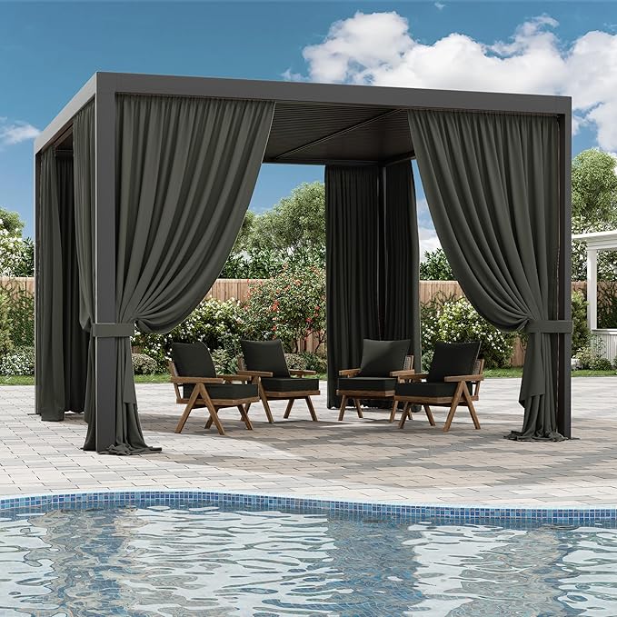 Gazebo Universal Replacement Privacy Curtain,10'×12' Gazebo Outdoor Waterproof Curtains, 4-Panels Sidewall Curtains with Double Zipper for Patio Canopy, Garden and Backyard (Curtain Only)