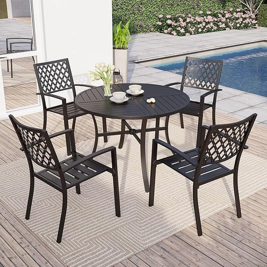 Sophia & William Round Patio Table and Chairs Set, Outdoor Dining Set for 4, 5 Piece Metal Patio Furniture, 42" Black Table(Diamond)