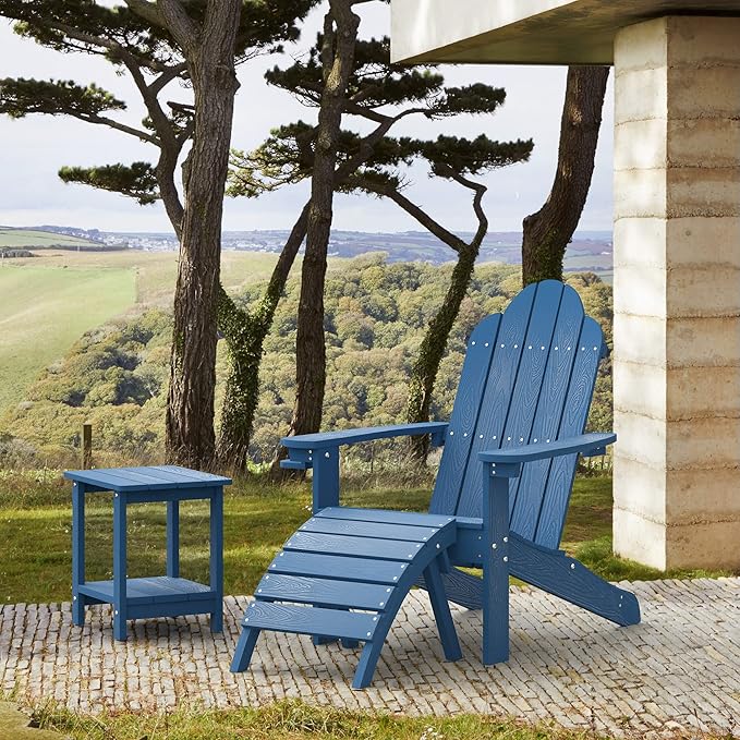 LUE BONA HDPS Adirondack Chairs Set of 6, Fire Pit Outdoor Chair Weather Resistant with Cup Holder, Modern Plastic Chair Plastic for Patio, Deck, Proch, 350LBS, Navy Blue