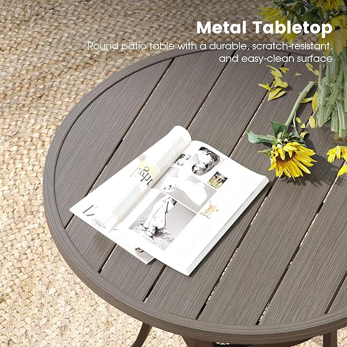 DIFY 3 Pieces Outdoor Patio Bistro Dining Set, 2 Grey Textilene Swivel Dining Chairs and 27.6" Grey Wood-Like Small Round Dining Table, Outdoor Table and Chairs