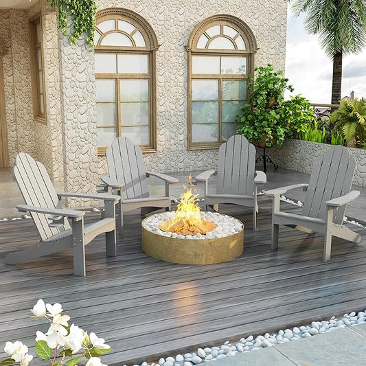 LUE BONA HDPS Adirondack Chairs Set of 2, Fire Pit Outdoor Chair Weather Resistant with Cup Holder, Modern Plastic Chair Plastic for Patio, Deck, Proch, 350LBS, Gray