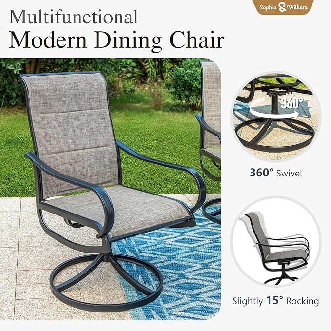 Sophia & William Patio Dining Set 9 Pieces Outdoor Metal Furniture Set, 8 x Patio Dining Swivel Chairs Padded with 1 Expandable 6-8 Person Table for Lawn Garden