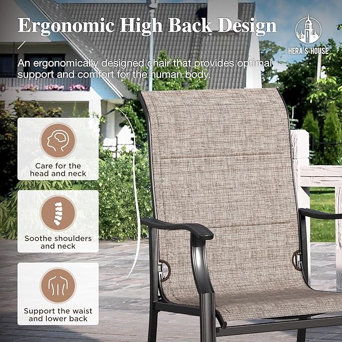 HERA'S HOUSE Premium Patio Dining Chair of 6, Rust Resistant Outdoor Chair with Textilene Padded Seat, Supports up to 350lbs with Comfort and Durability for Lawn Kitchen Garden Backyard