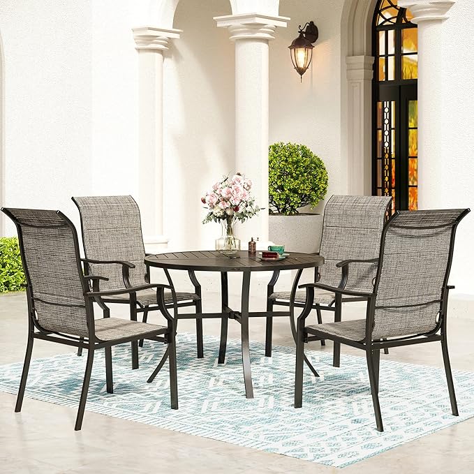 5 Piece Patio Dining Set for 4, Outdoor Table and Chairs Set with Round Patio Table(1.57"-1.9" Hole) and 4 Textilene Patio Dining Chairs, Outdoor Dining Sets for Deck Backyard Garden