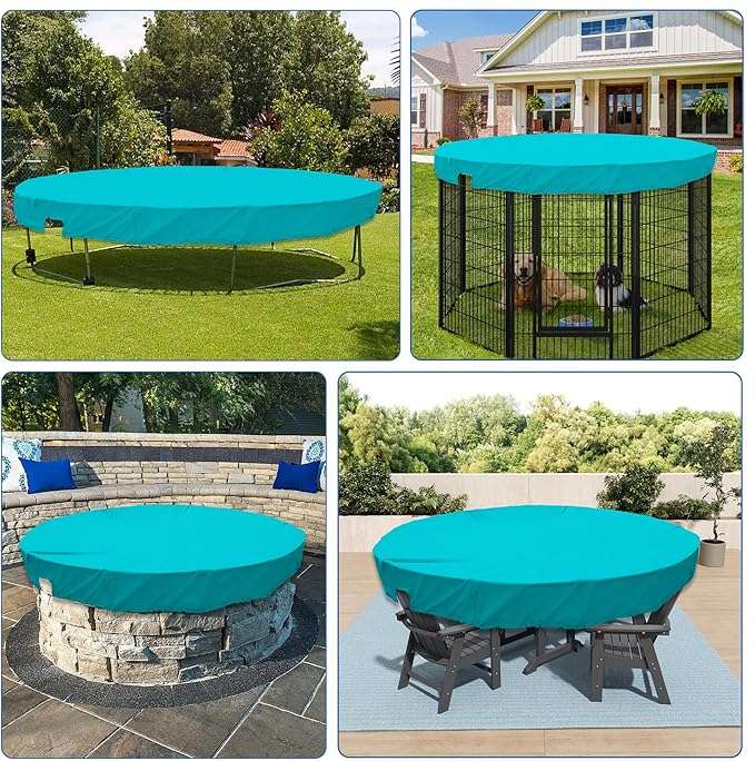 ECOOPTS 8 ft Waterproof Round Polyester Pool Cover for Above Ground Pools, Swimming Pool Cover Protector Winter Safety Cover (Turquoise)