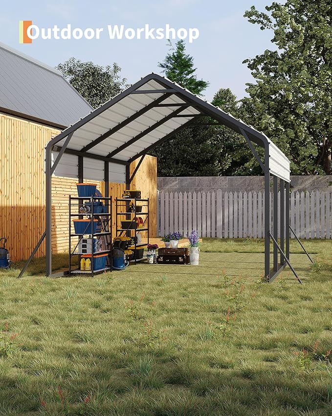 GarveeLife 13 ft x16 ft x11 ft Metal Carport, Steel Heavy Duty Car Ports for All-Weather, for Cars, Motorcycles, ATV, or Boats, N.W. 500 LBS