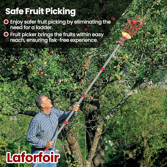 Fruit Picker Pole with Basket Segmented Fruit Picker Pole Tool for Apple Avocado Cherry Lemon Mango Orange Peach Picking(40-160") 8FT