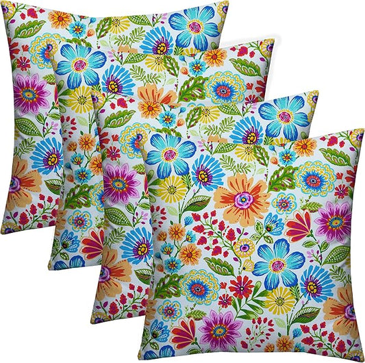 RSH DECOR: Square Throw Pillows Set of 4 | 17” x 17” | All-Weather Spun Fabric | Water and Fade-Resistant | Outdoor Accent Pillows for Patio Furniture | Gregoire Fresco - Made in USA