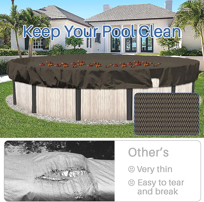 ECOOPTS 9 ft Round Pool Cover for Above Ground Pools, Swimming Pool Cover Protector Winter Safety Cover (Brown)