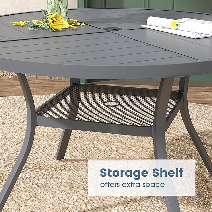 DIFY 7 Pieces Outdoor Patio Dining Set, 6 Grey Textilene Swivel Dining Chairs and 47.2" Grey Round Metal Dining Table, Outdoor Table and Chairs