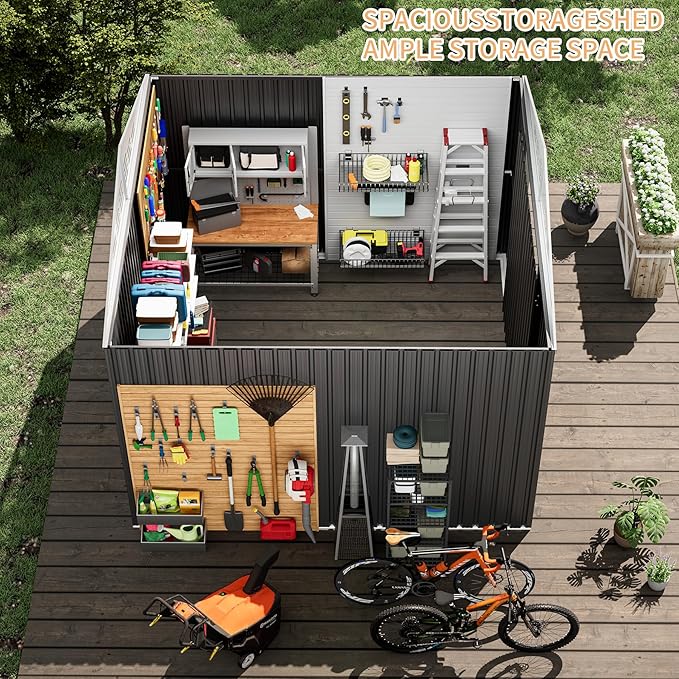 6x4.9 FT Outdoor Storage Shed - Metal Storage Shed for Garden Backyard Steel Outdoor Shed with Updated Frame Structure for Patio Lawn Metal Tool Shed