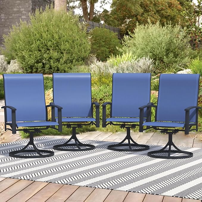 Patio Swivel Chairs Set of 4, Outdoor Swivel Chairs with Armrest, High Back Patio Chair with Metal Frame, All-Weather Outdoor Dining Chair for Deck, Porch and Lawn, Blue