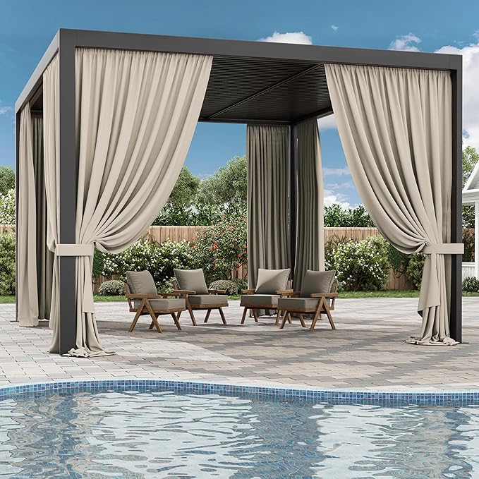 Gazebo Universal Replacement Privacy Curtain,12'×14' Gazebo Outdoor Waterproof Curtains, 4-Panels Sidewall Curtains with Double Zipper for Patio Canopy, Garden and Backyard (Curtain Only)