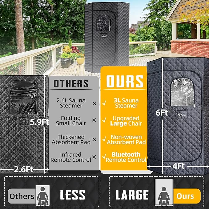 XL Portable Sauna Box, 4L Steamer Portable Steam Sauna for Home, Personal Sauna with Big Sauna Chair, Remote Control, Gray, 1400W