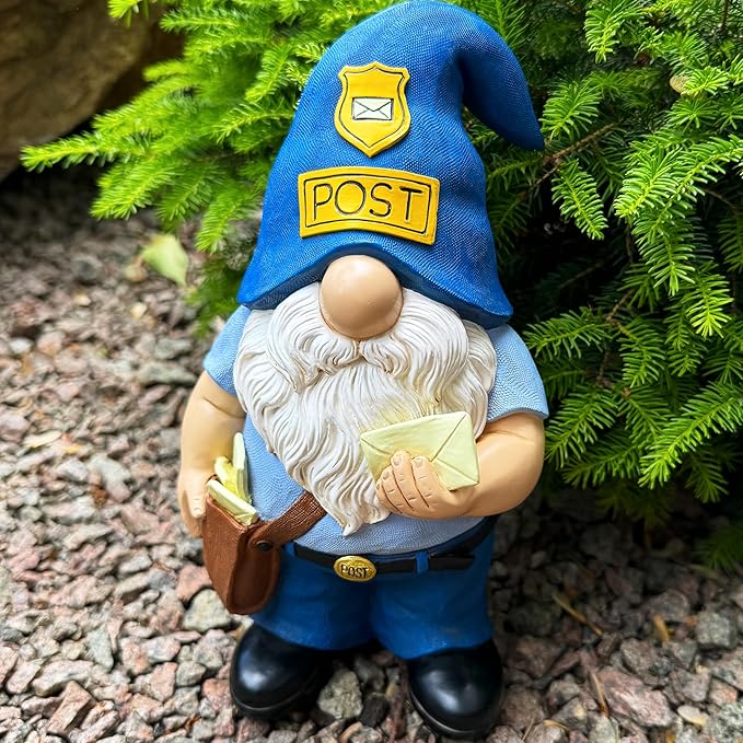 Mood Lab Garden Gnome - Funny Postman Gnome Figurine - 9.25 Inch Tall Lawn Statue - for Outdoor or House Decor