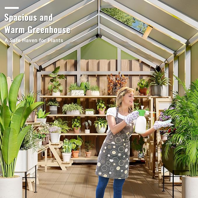 Greenhouse, Greenhouse for Outdoors, Polycarbonate Greenhouses with Quick Setup, Aluminum Frame and Roof Vent, Lockable Door for Backyard, Green Houses for Outside Garden Backyard, Patio