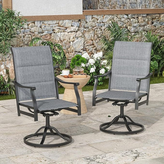Soohow Patio Dining Chairs Set of 2, Swivel Outdoor Patio Chair with Paded Textilene Fabric, All Weather Outdoor Seats Ergonomic Comfort, Perfect Seats for Backyard, Balcony, and Garden