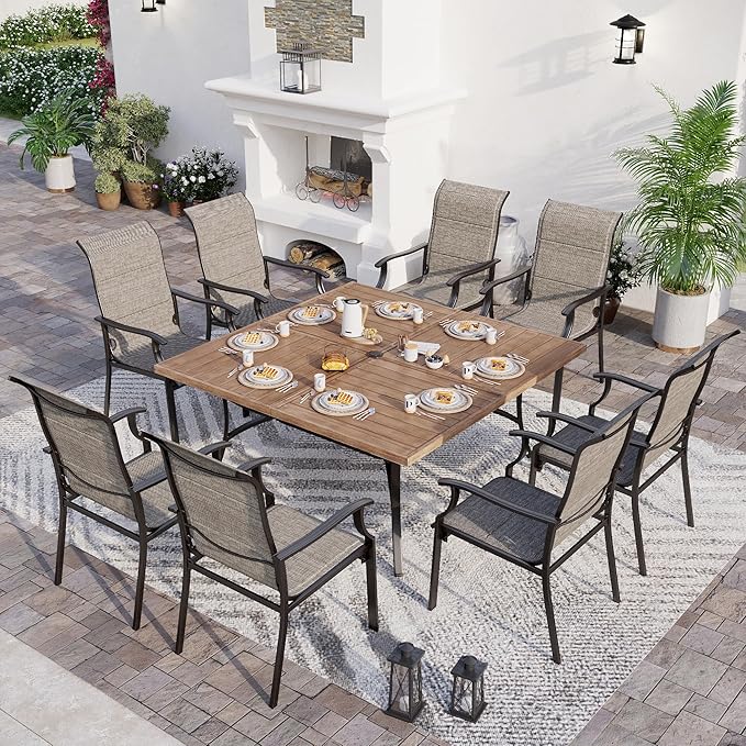 9 Piece Patio Dining Sets for 8, Outdoor Table and Chairs Set with Large Square Patio Dining Table and 8pcs Patio Stable Chairs, Outdoor Dining Sets for Backyard Deck Garden