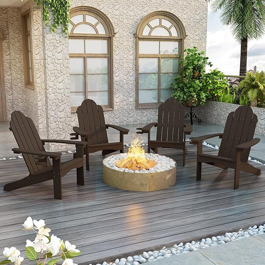 LUE BONA HDPS Adirondack Chairs, Fire Pit Outdoor Chair Weather Resistant with Cup Holder, Modern Plastic Chair Plastic for Patio, Deck, Proch, 350LBS, Dark Brown