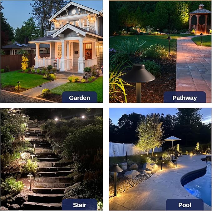 Gardenreet Low Voltage Landscape Lighting Brass - 12v Pathway Lights Waterproof, Hard Wired Path Light Outdoor, Mushroom Bronze for Exterior Area Patio House with 3W 5000K Daylight G4 Bulb (4 Pack)