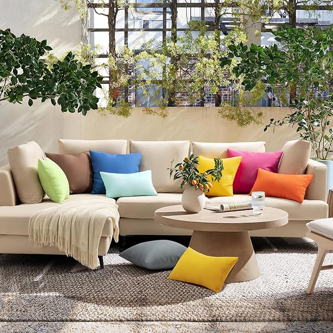 Phantoscope Pack of 2 Premium Dual Usage Outdoor Pillow Inserts, Waterproof Throw Pillows No Cover Needed, Colorful Decorative Couch Sham Cushion Stuffer Patio Couch Tent, Yellow 20 x 20 Inches