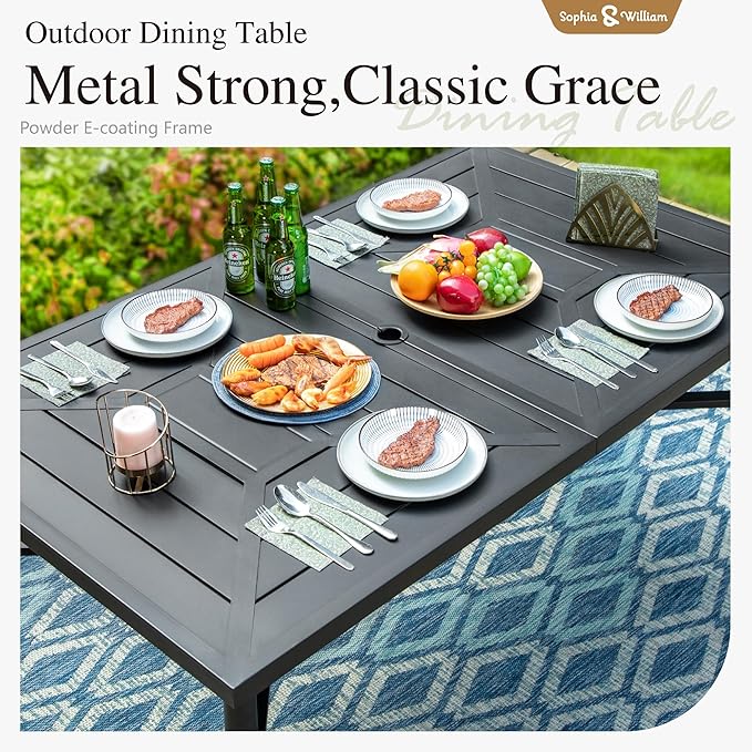 Sophia & William Outdoor Dining Set 7 Pieces, 6 x Aluminum Patio Dining Chairs and Large 64" Metal Dining Table, Space-Saving and Lightweight for Patio Lawn Garden (Blue)