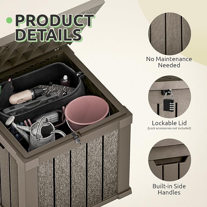 GOOBED Outdoor Storage Box, Weather-Resistant Resin Deck Box, 51-Gallon Storage Container for Patio Cushions, Pool Accessories, Garden Tools, Lockable, Easy Maintenance, Taupe