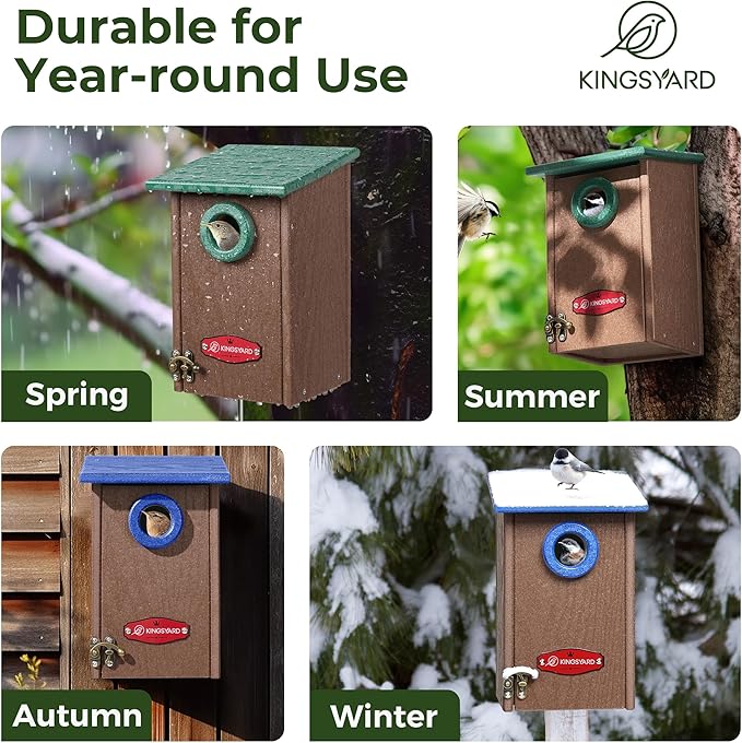 Kingsyard Recycled Plastic Bird House for Outdoors - Weatherproof Wren Bird Nesting with Predator Guard & Air Vents, Blue