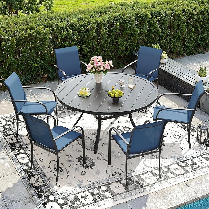 DIFY Patio Round Dining Table, 47.5" All Weather Round Outdoor Table with 1.57" Umbrella Hole for 6 Person, Perfect for Lawn Poolside and Backyard, Black