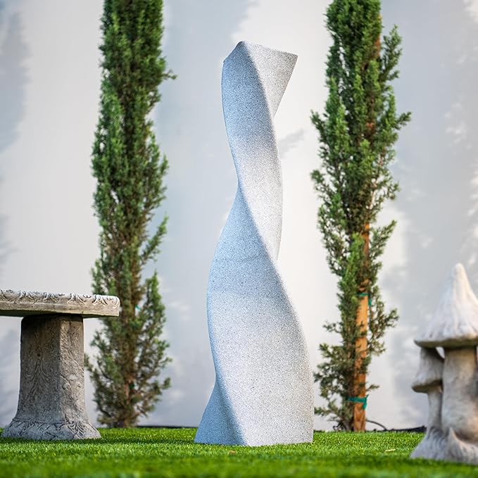 XBrand 39 in. H Freestanding Resin Fiberglass Sculptural Modern Twisted Pilar Outdoor Garden Fountain w/LED Light