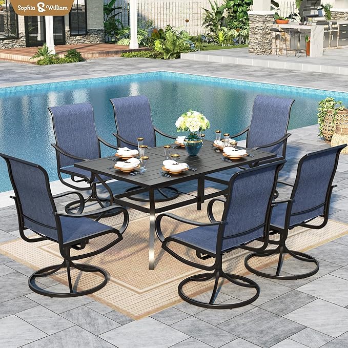 Sophia & William Patio Chairs Set of 2, Swivel Outdoor Chairs Textilene Patio Dining Chairs Heavy Duty with Metal Frame Support 300lbs for Lawn Yard Garden All Weather Blue