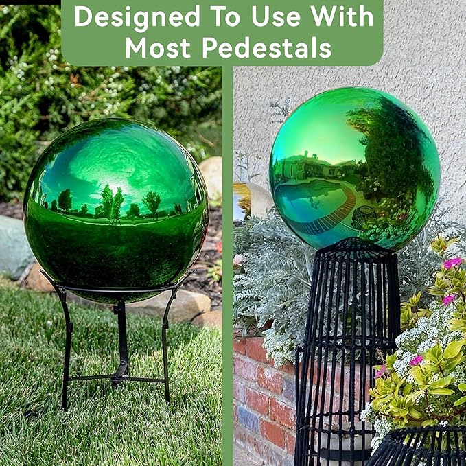 Lily's Home 12 Inch Stainless Steel Gazing Globe Mirror Ball, Colorful and Shiny Addition to Any Garden or Home, Ideal As a Housewarming Gift, Sparking Green