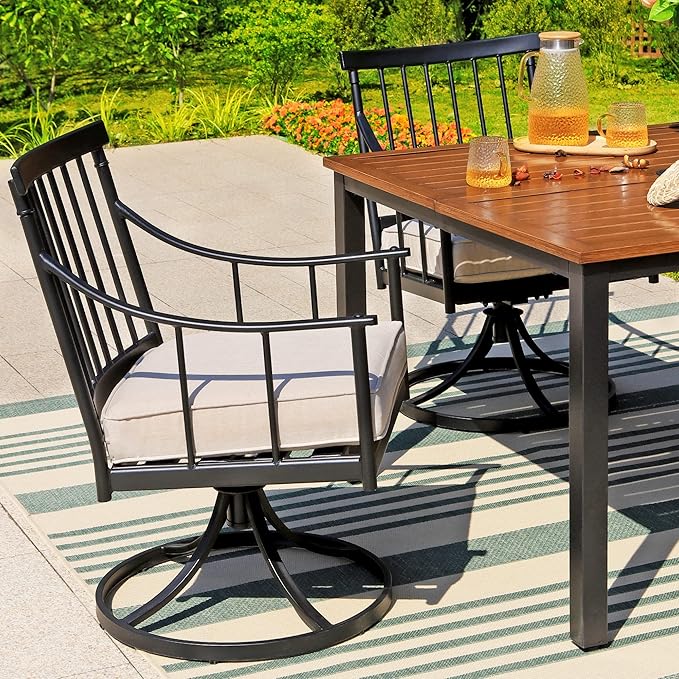Sophia & William 5 Pcs Patio Furniture Outdoor Dining Set, 42" Square Metal Patio Table and Swivel Chairs with Cushions, Adjustable Umbrella Hole, Conversation Bistro Set for Garden,Yard,Deck