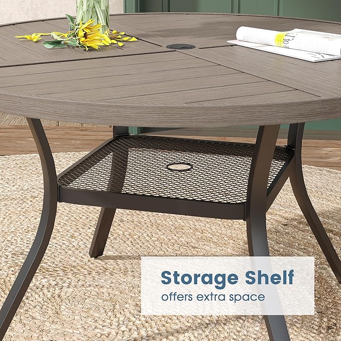 DIFY 5 Pieces Outdoor Patio Dining Set, 4 Sandshell Textilene Swivel Dining Chairs and 40.6" Grey Wood-Like Round Metal Dining Table, Outdoor Table and Chairs